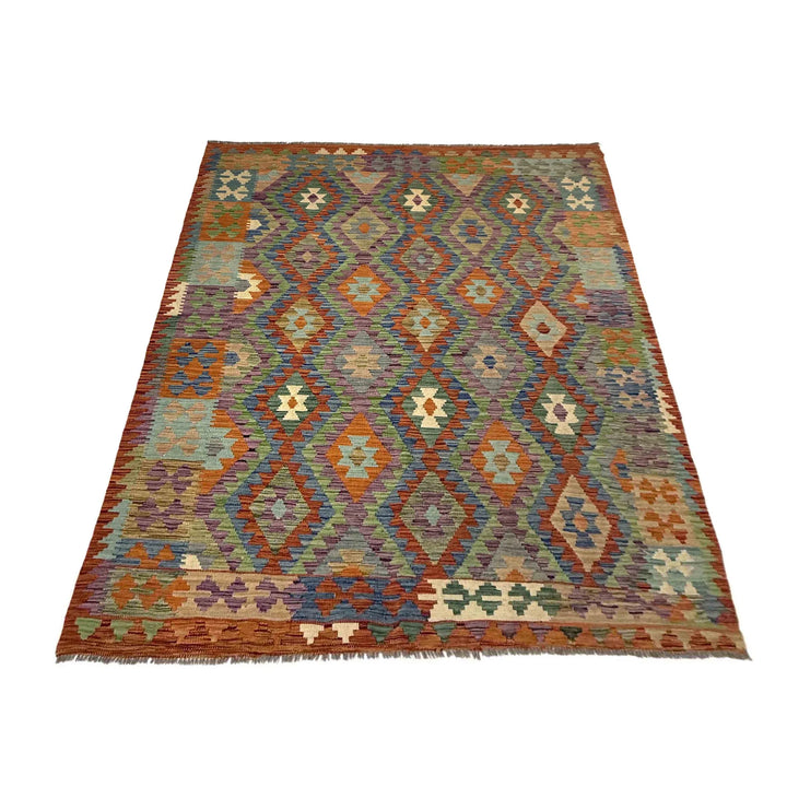 Afghan Vegetable Kilim Rug 5' 9" x 8' 1" Flat-Weave | No. AL367107