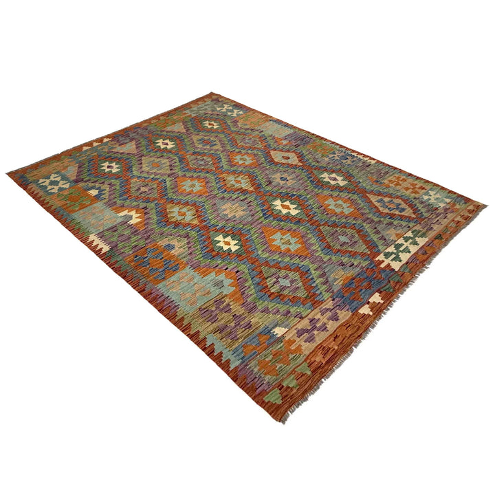 Afghan Vegetable Kilim Rug 5' 9" x 8' 1" Flat-Weave | No. AL367107