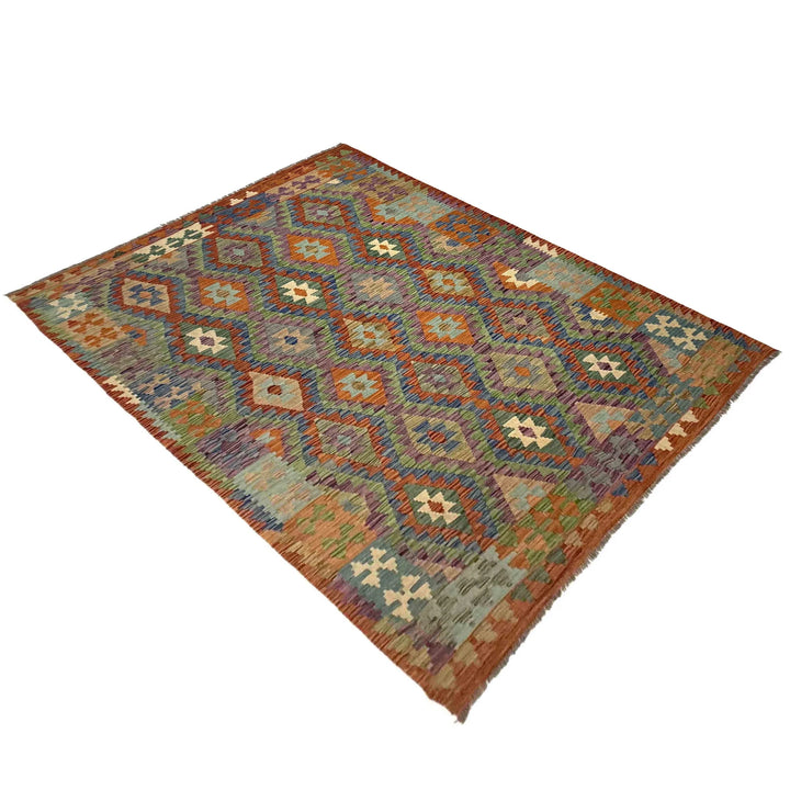 Afghan Vegetable Kilim Rug 5' 9" x 8' 1" Flat-Weave | No. AL367107