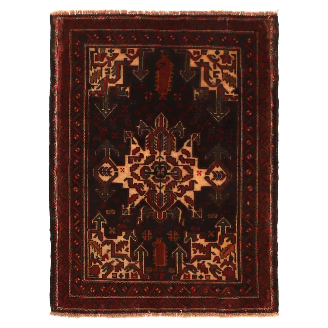 Afghan Baluchi Rug 2' 10" x 3' 10" Hand-Knotted | No. AL36752