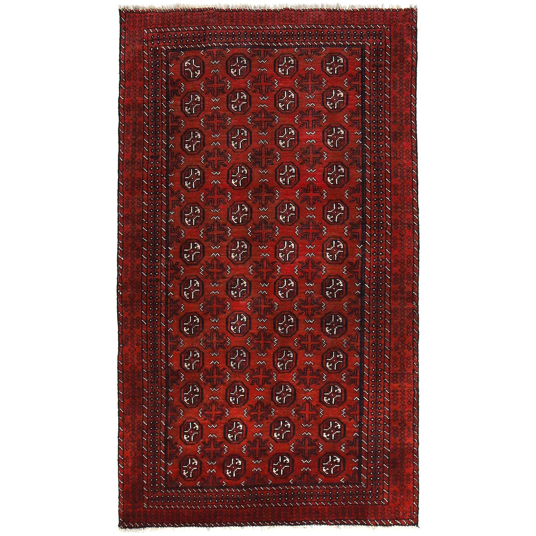 Red Afghan Baluchi Rug 3' 4" x 5' 11" Hand-Knotted | No. AL36760