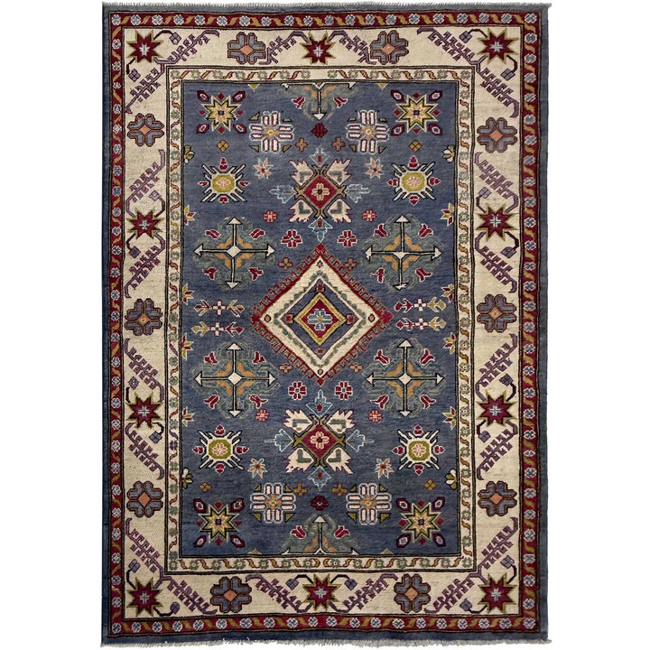 Blue Afghan Kazak Rug 4' 9" x 6' 11" Hand-Knotted | No. AL36770