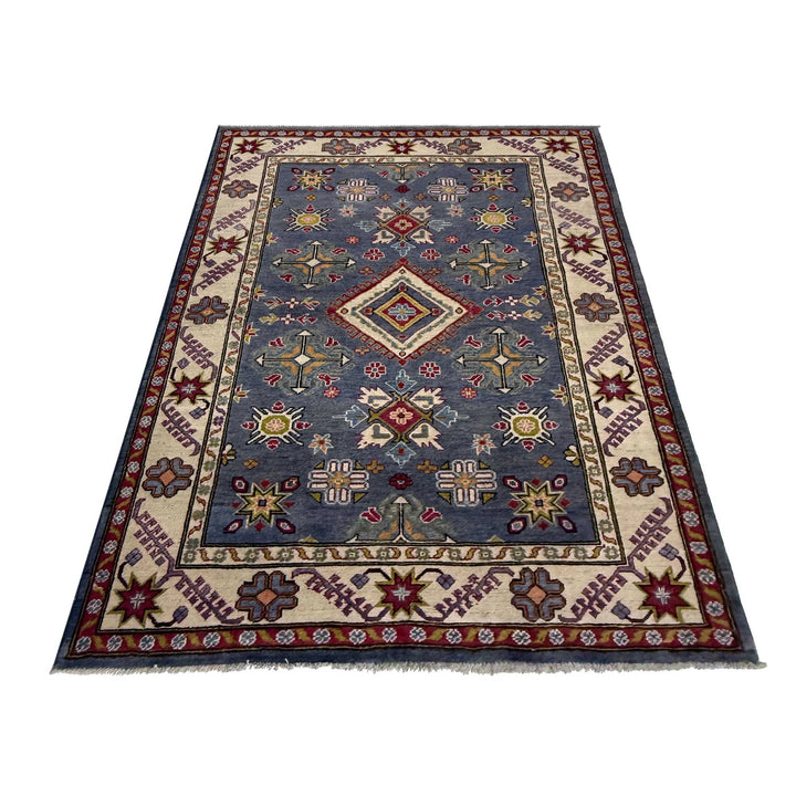 Blue Afghan Kazak Rug 4' 9" x 6' 11" Hand-Knotted | No. AL36770