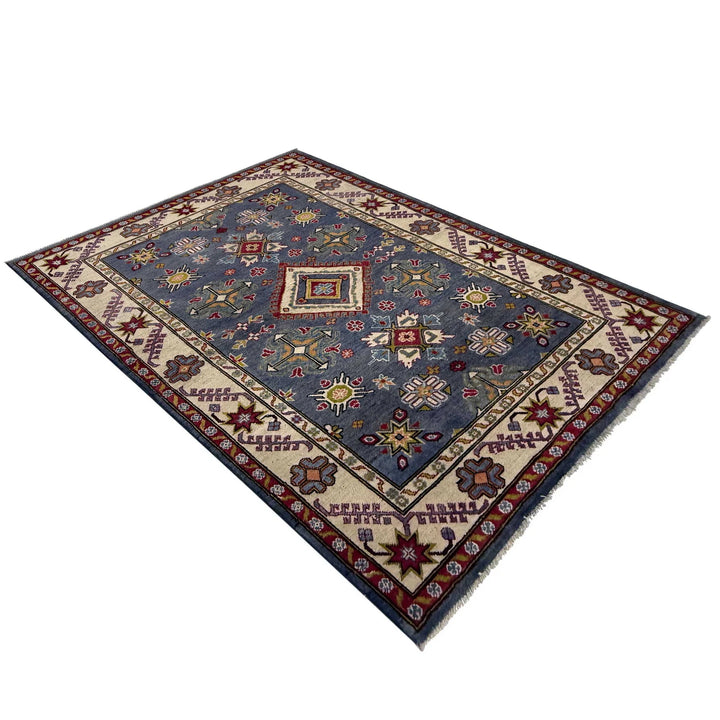Blue Afghan Kazak Rug 4' 9" x 6' 11" Hand-Knotted | No. AL36770
