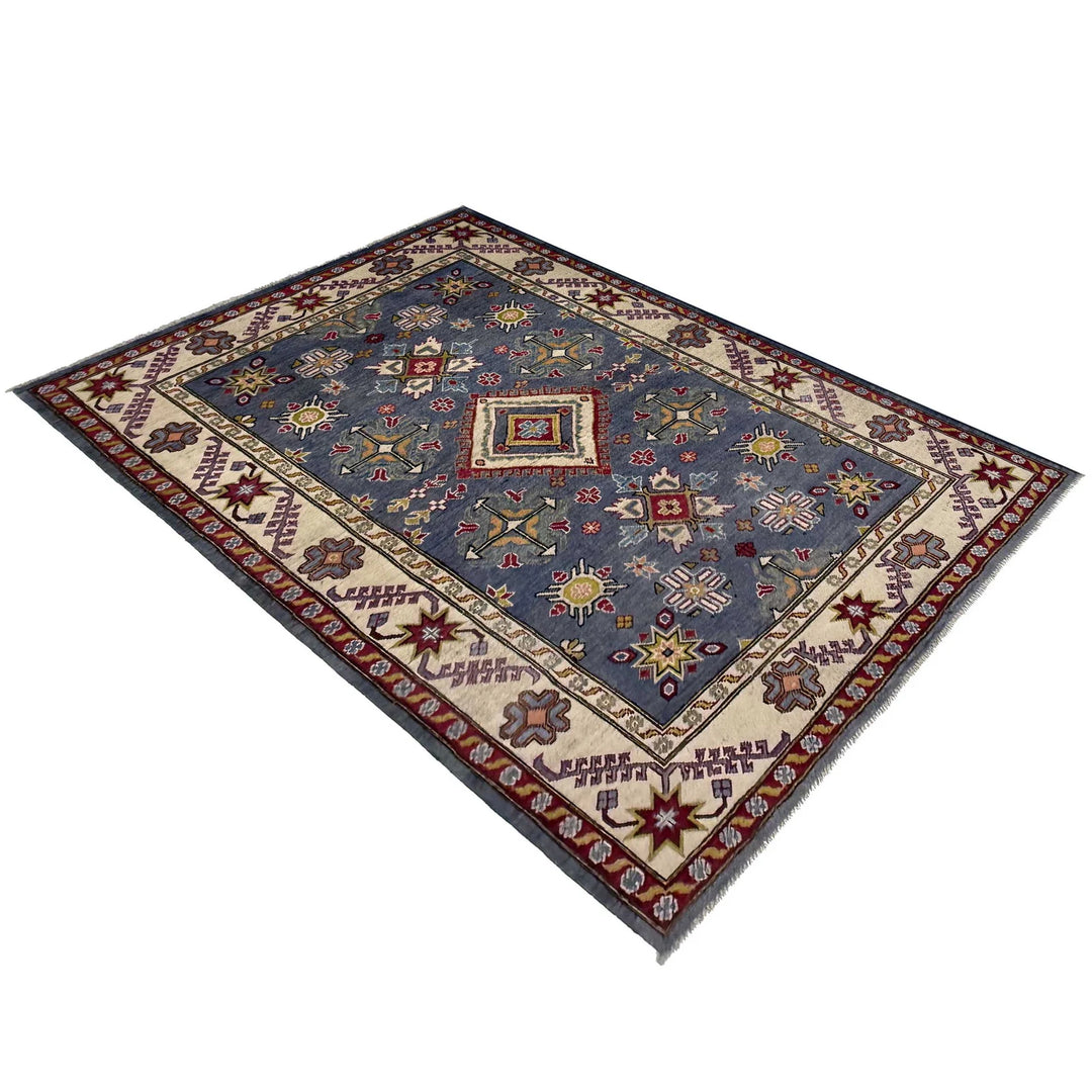 Blue Afghan Kazak Rug 4' 9" x 6' 11" Hand-Knotted | No. AL36770