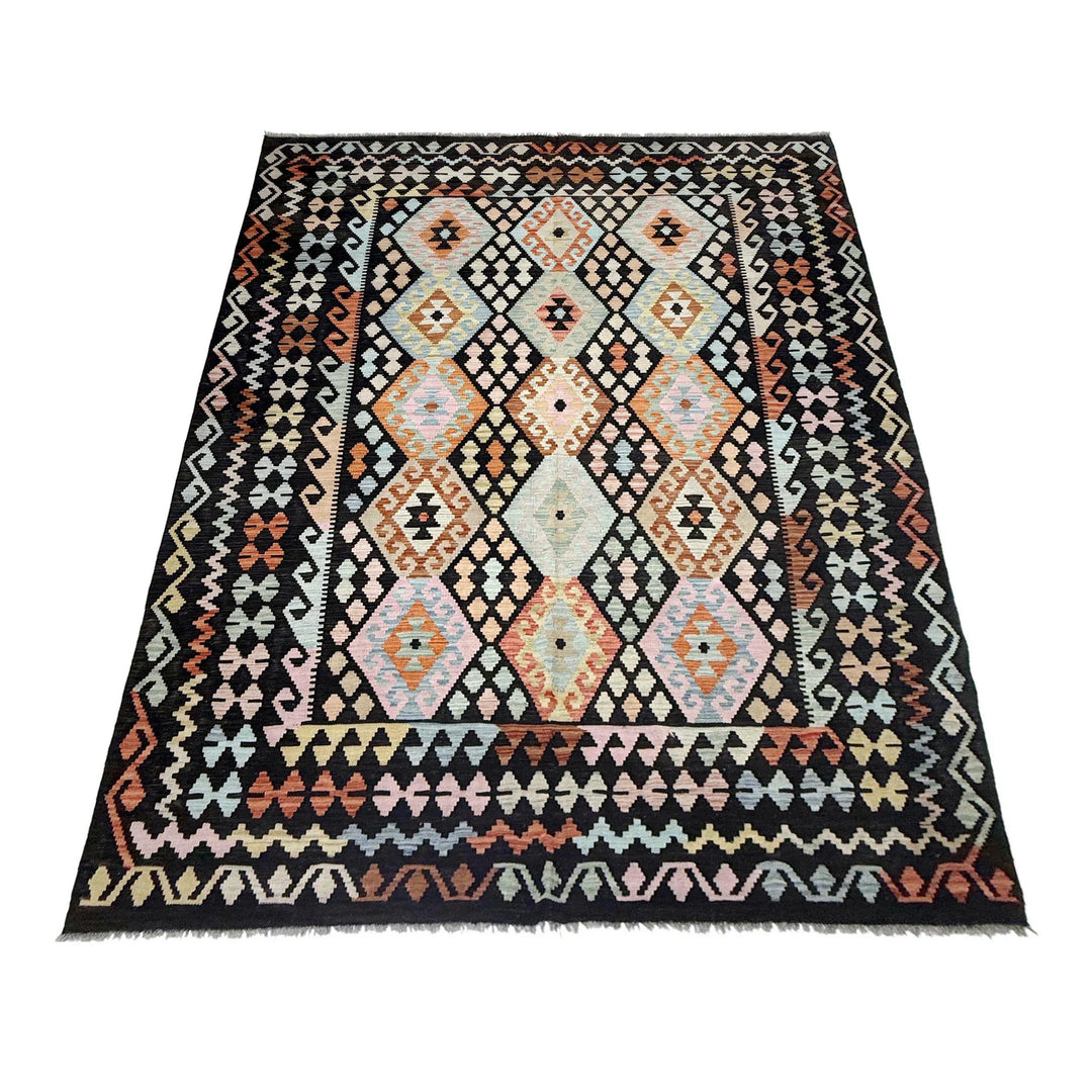 Afghan Vegetable Kilim Rug 6' 7" x 9' 10" Flat-Weave | No. AL367906