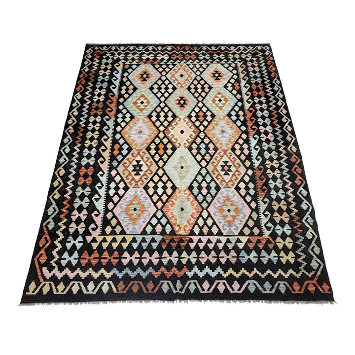 Afghan Vegetable Kilim Rug 6' 7" x 9' 10" Flat-Weave | No. AL367906