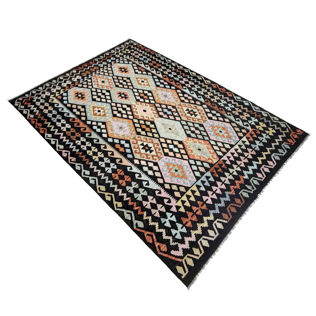 Afghan Vegetable Kilim Rug 6' 7" x 9' 10" Flat-Weave | No. AL367906