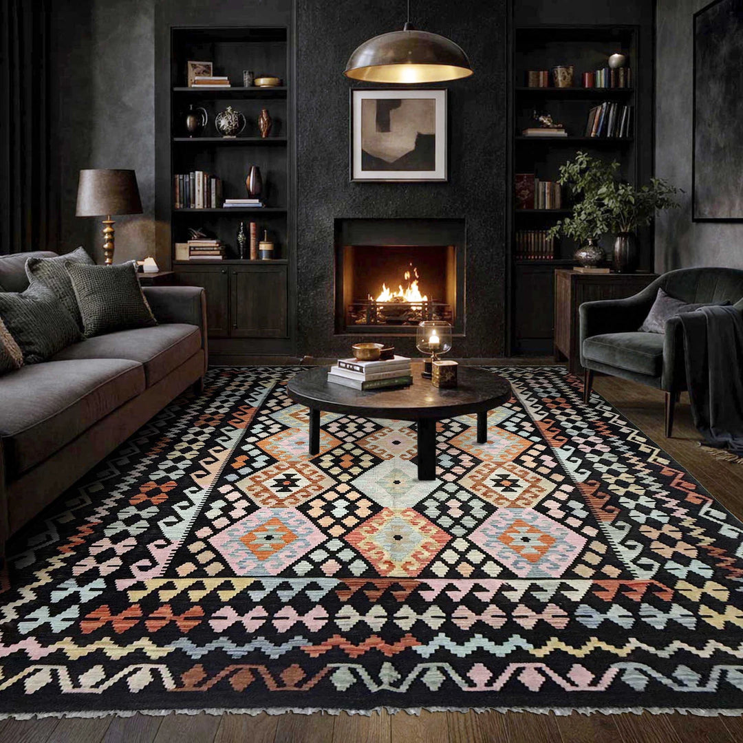 Afghan Vegetable Kilim Rug 6' 7" x 9' 10" Flat-Weave | No. AL367906