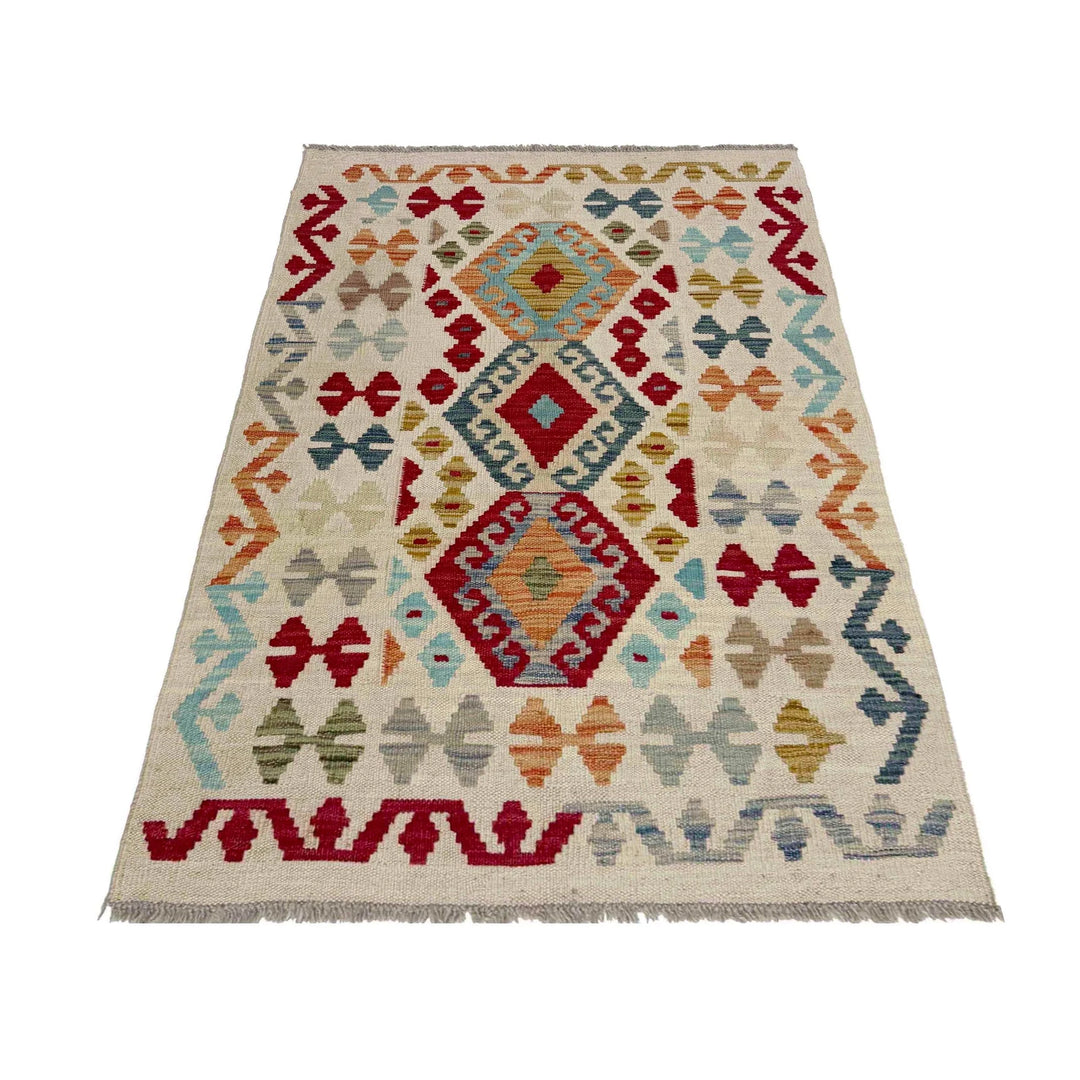 Afghan Vegetable Kilim Rug 2'7" x 4'0" Flat-Weave | No. AL368650