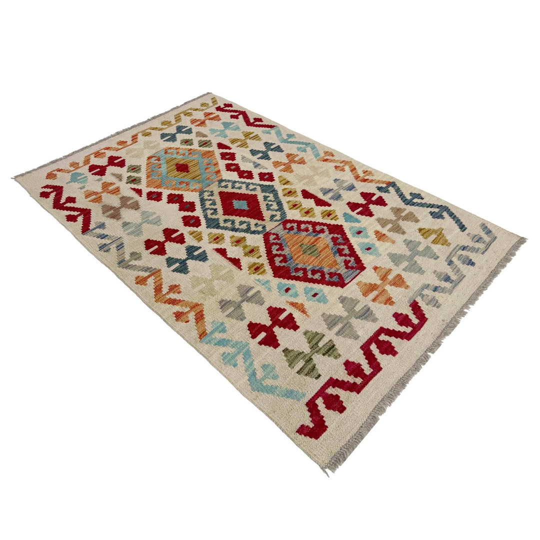 Afghan Vegetable Kilim Rug 2'7" x 4'0" Flat-Weave | No. AL368650