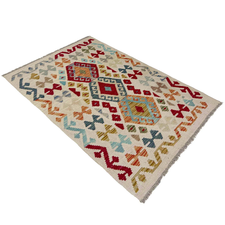Afghan Vegetable Kilim Rug 2'7" x 4'0" Flat-Weave | No. AL368650