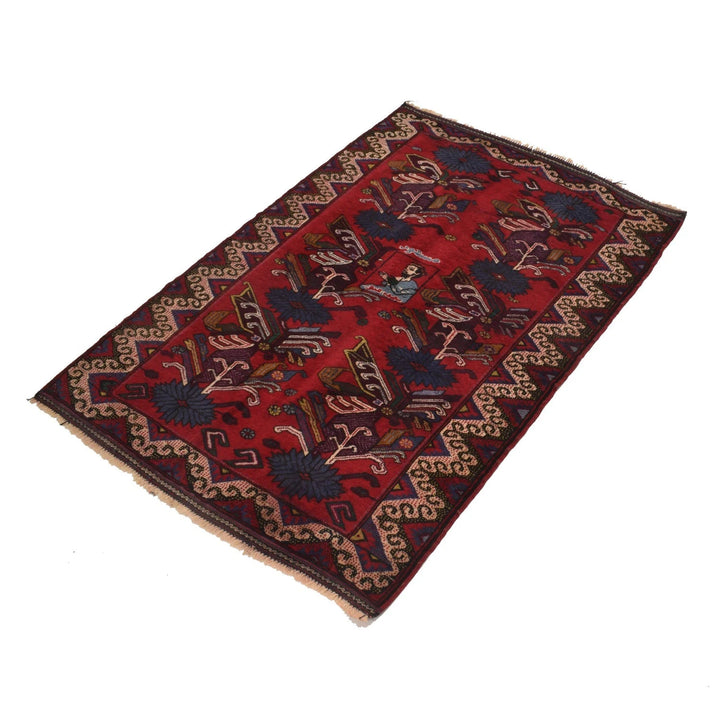 Afghan Baluchi Rug 2' 10" x 4' 2" Hand-Knotted | No. AL36881