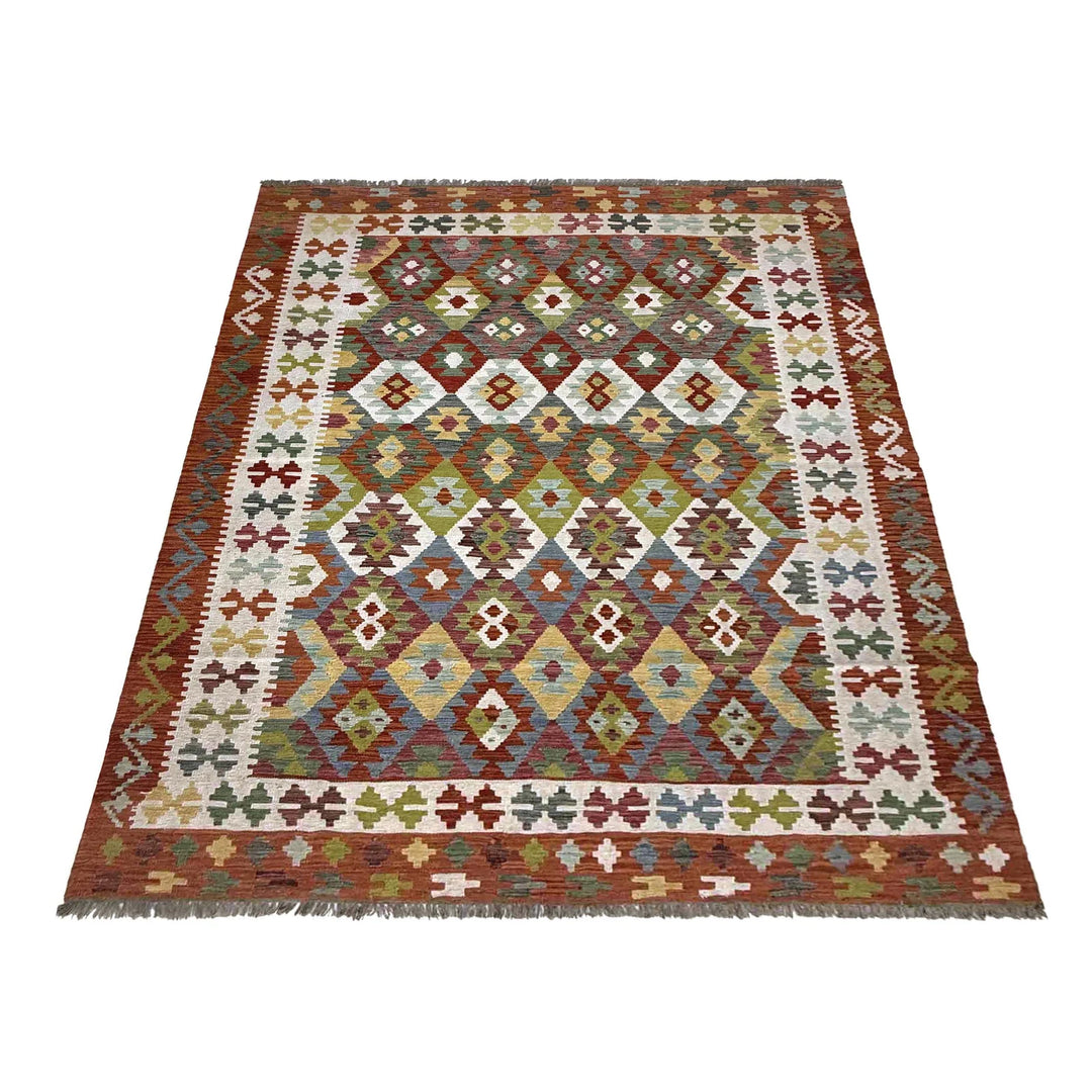 Afghan Vegetable Kilim Rug 6' 6" x 9' 8" Flat-Weave | No. AL36900