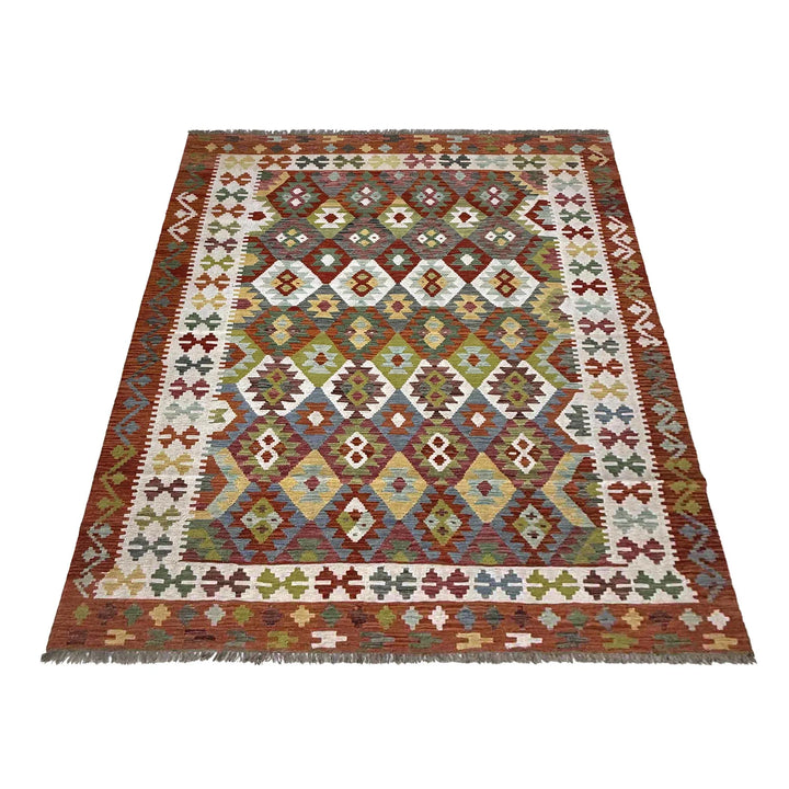 Afghan Vegetable Kilim Rug 6' 6" x 9' 8" Flat-Weave | No. AL36900