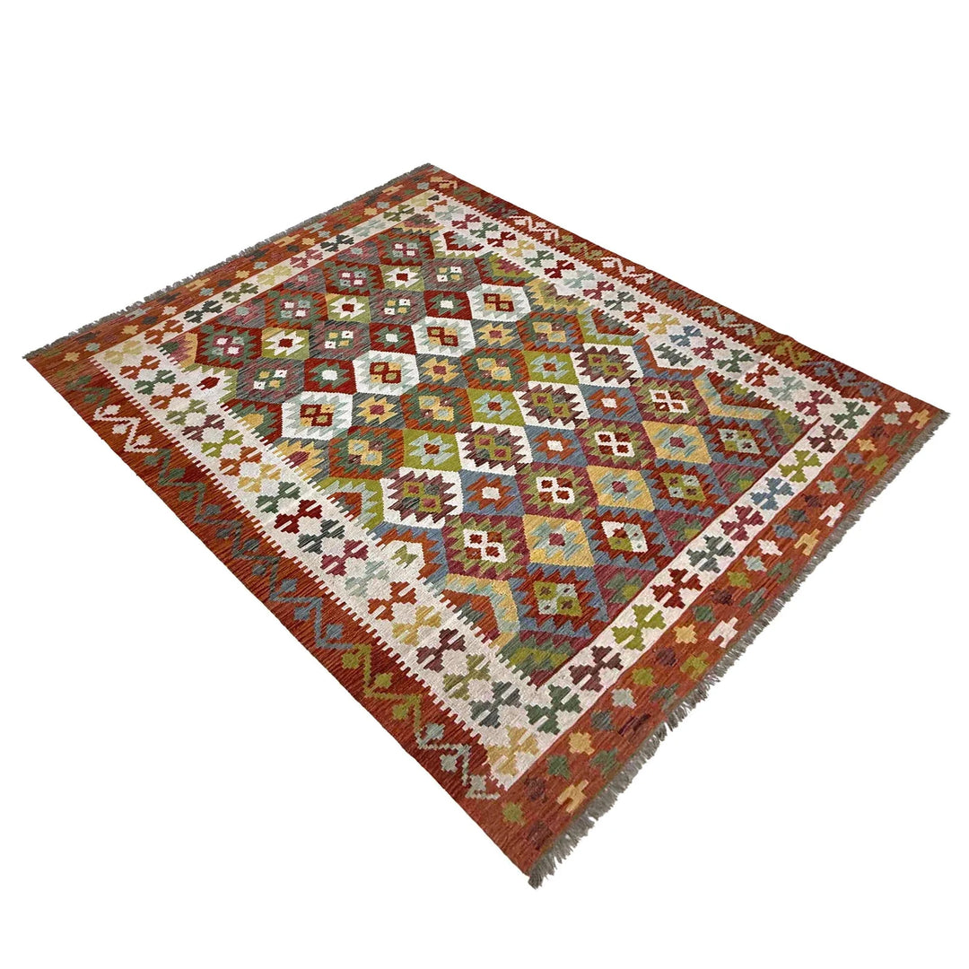 Afghan Vegetable Kilim Rug 6' 6" x 9' 8" Flat-Weave | No. AL36900