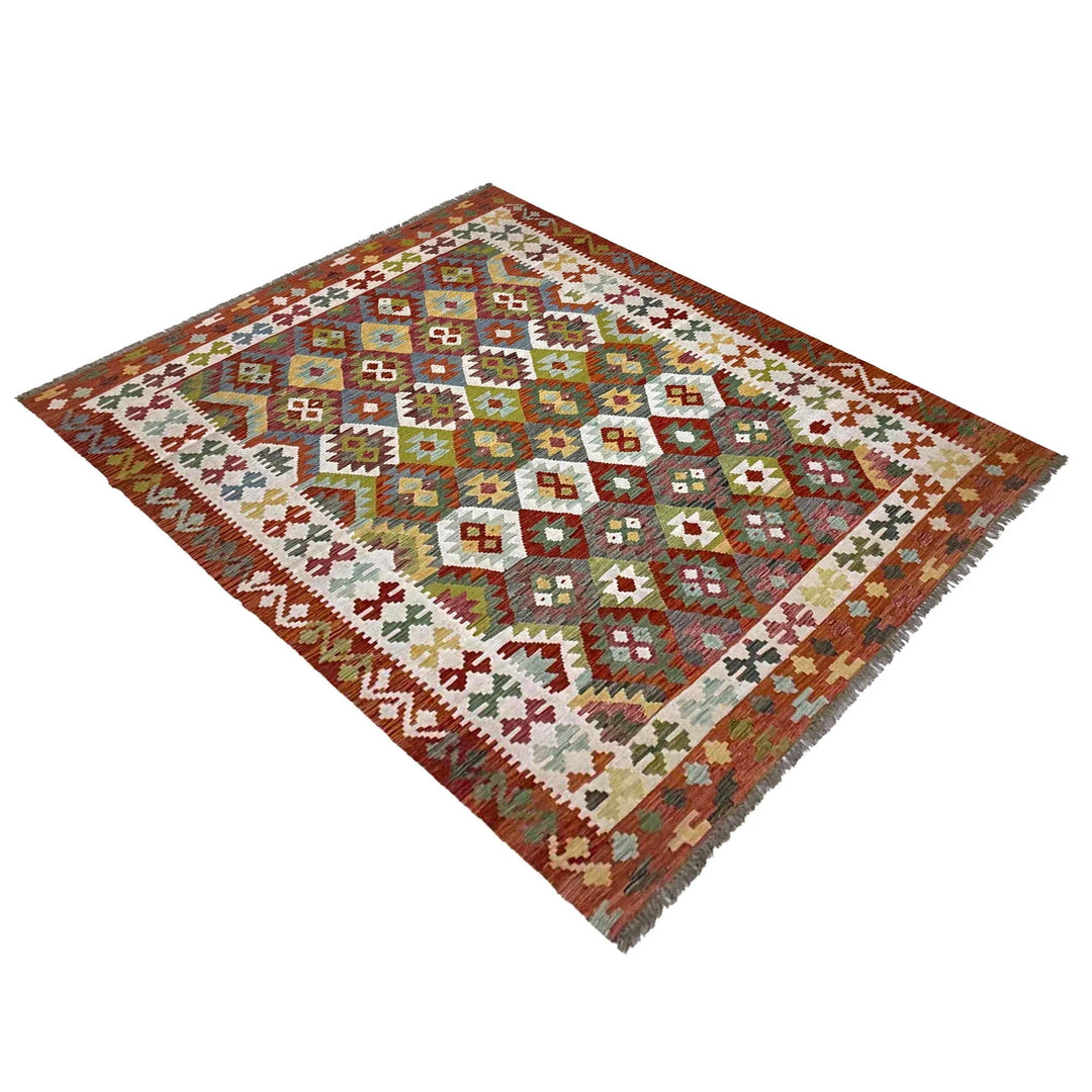 Afghan Vegetable Kilim Rug 6' 6" x 9' 8" Flat-Weave | No. AL36900