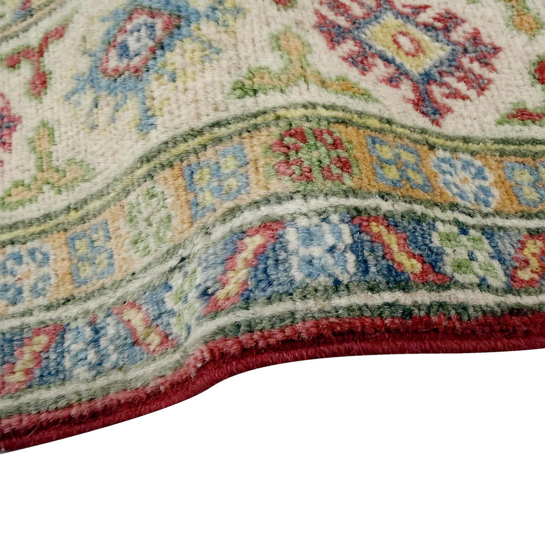 Red Afghan Kazak Rug 4' 2" x 5' 11" Hand-Knotted | No. AL36959