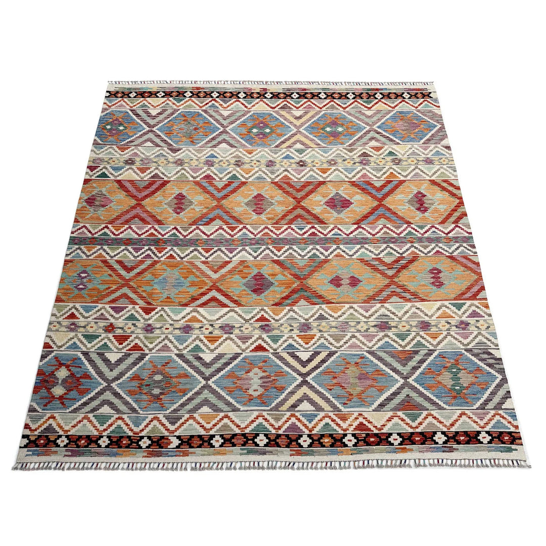 Afghan Vegetable Kilim Rug 8' 3" x 9' 9" Flat-Weave | No. AL37014