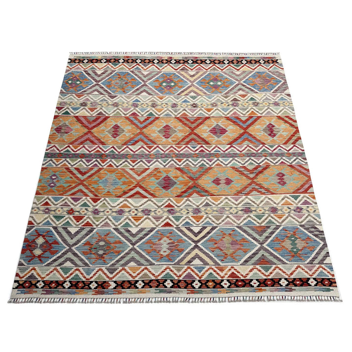 Afghan Vegetable Kilim Rug 8' 3" x 9' 9" Flat-Weave | No. AL37014