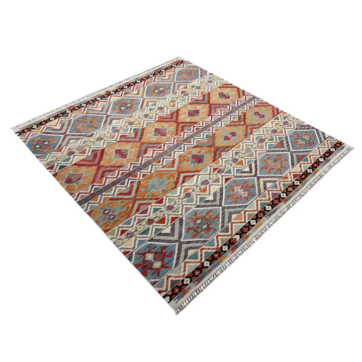 Afghan Vegetable Kilim Rug 8' 3" x 9' 9" Flat-Weave | No. AL37014