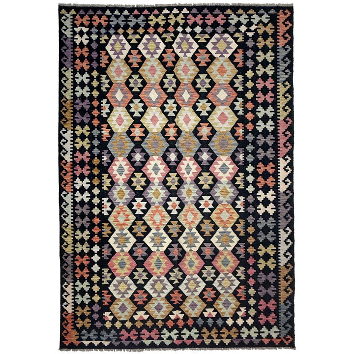 Afghan Vegetable Kilim Rug 6'6" x 9'9" Flat-Weave | No. AL370184