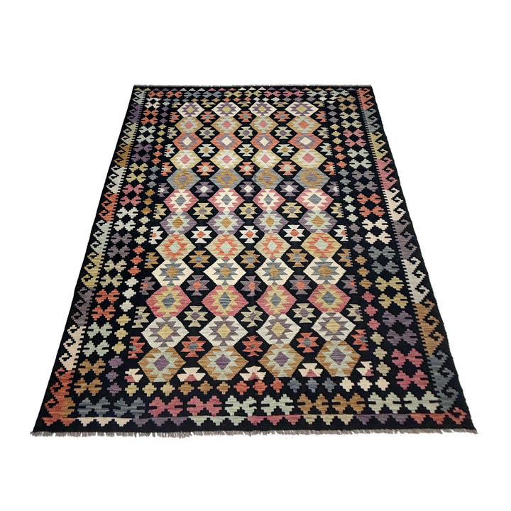 Afghan Vegetable Kilim Rug 6'6" x 9'9" Flat-Weave | No. AL370184