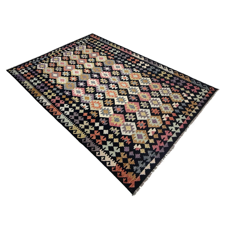 Afghan Vegetable Kilim Rug 6'6" x 9'9" Flat-Weave | No. AL370184