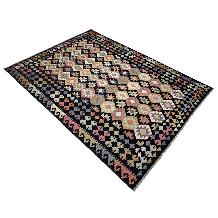 Afghan Vegetable Kilim Rug 6'6" x 9'9" Flat-Weave | No. AL370184