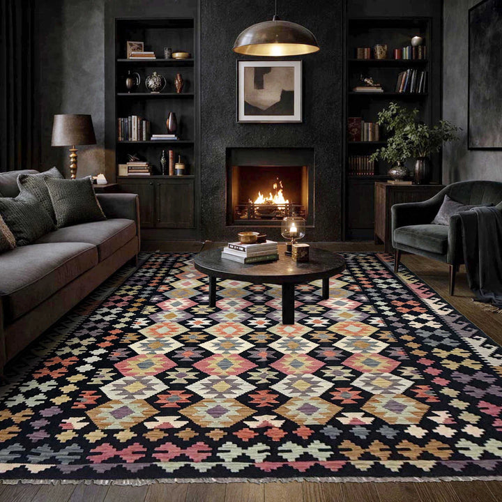 Afghan Vegetable Kilim Rug 6'6" x 9'9" Flat-Weave | No. AL370184