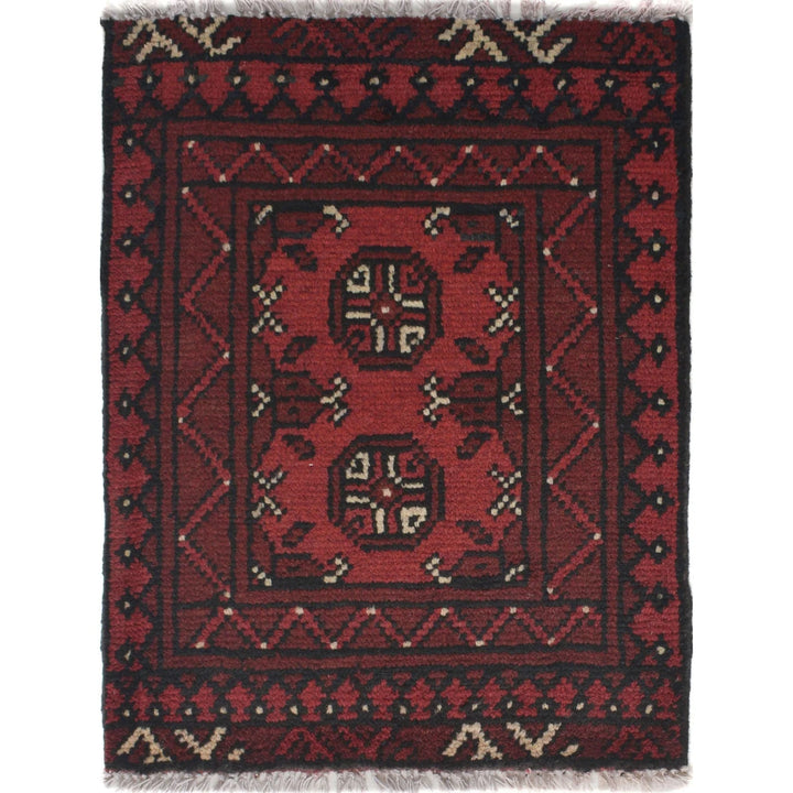 Red Afghan Oriental Doormat 1' 8" x 2' 3" Hand-Knotted | No. AL37053