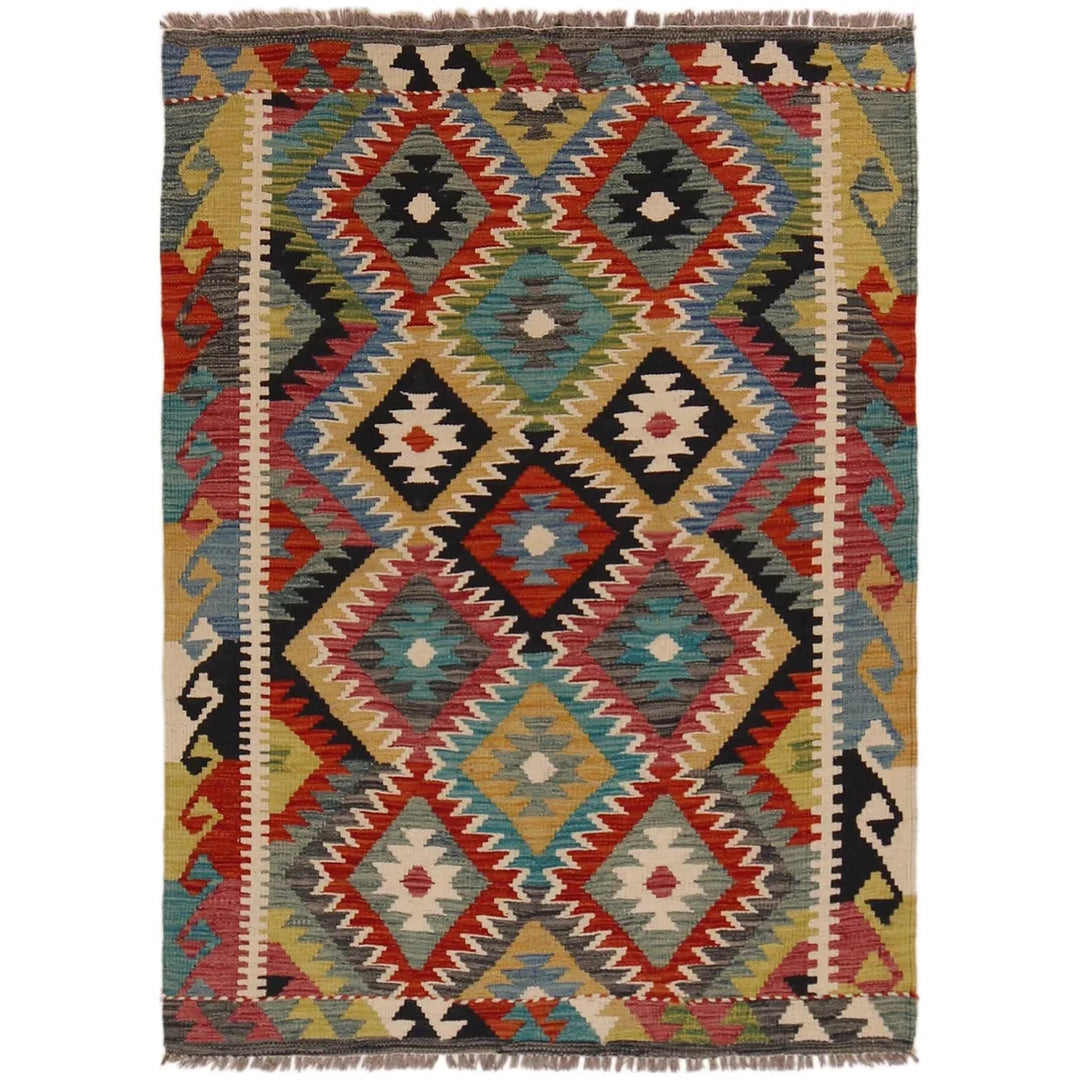 Afghan Kilim Rug 3' 3" x 4' 9" Flat-Weave | No. AL37065