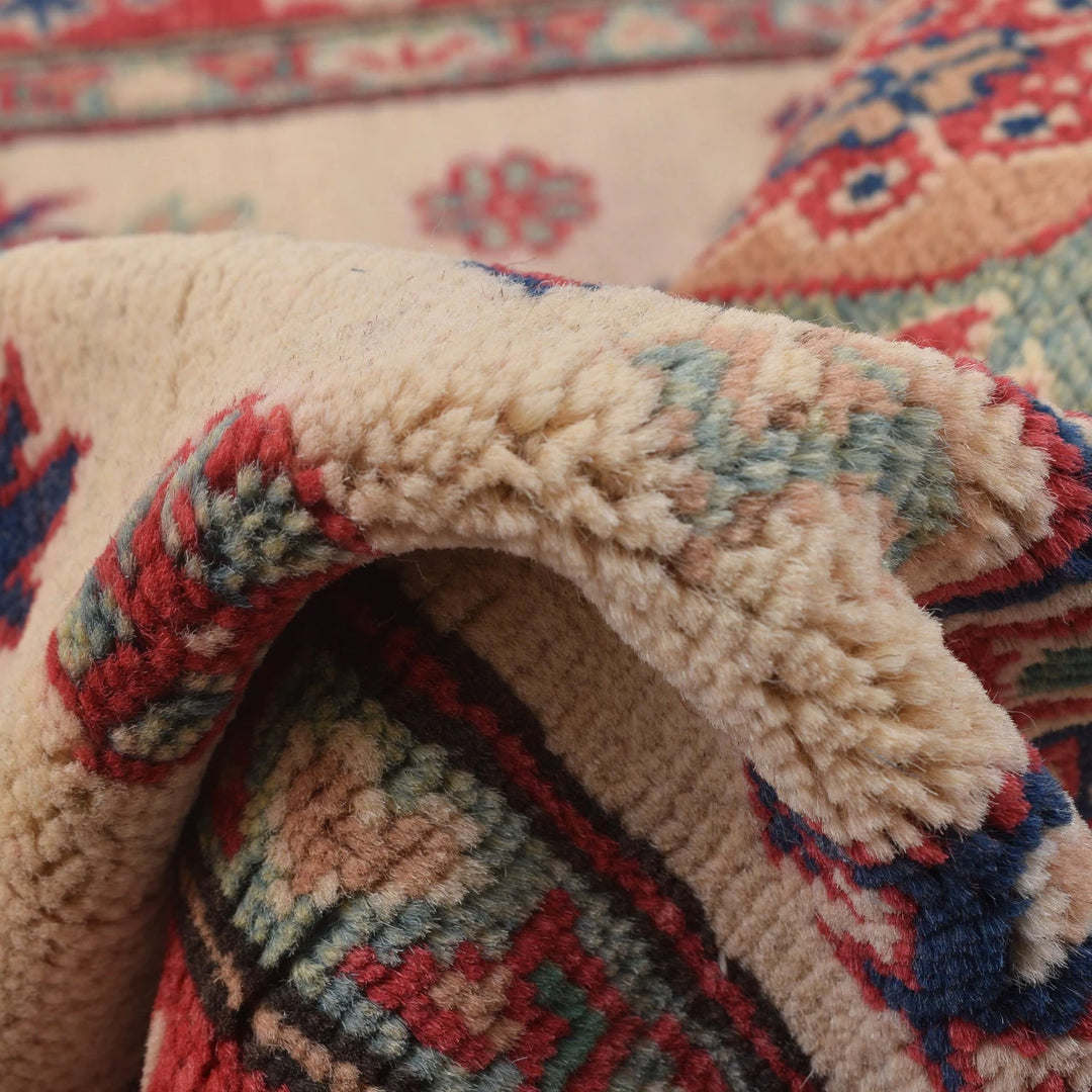 Ivory Afghan Kazak Rug 3' 3" x 5' 1" Hand-Knotted | No. AL37151