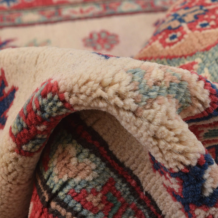 Ivory Afghan Kazak Rug 3' 3" x 5' 1" Hand-Knotted | No. AL37151