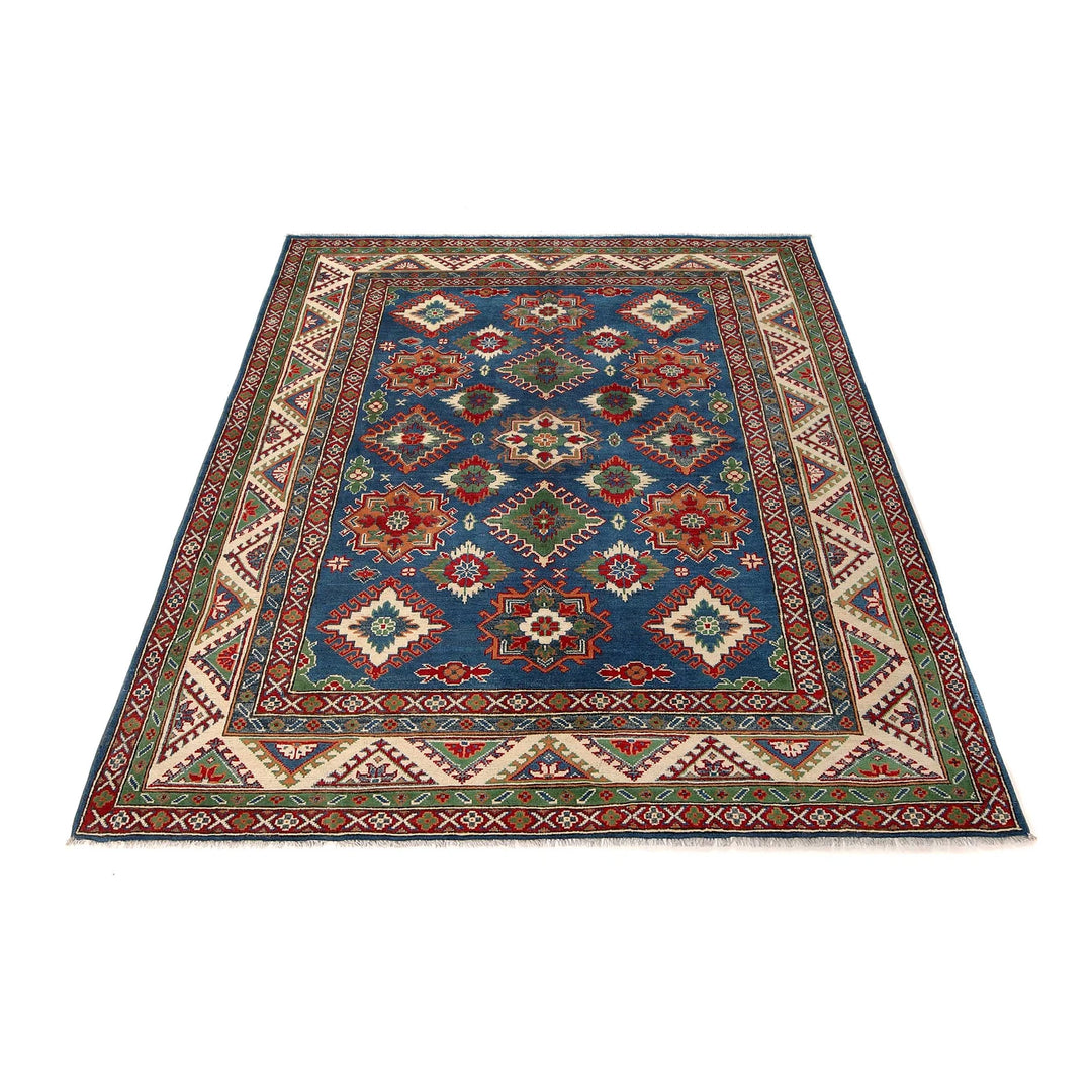 Blue Afghan Kazak Rug 5' 9" x 7' 7" Hand-Knotted | No. AL37181