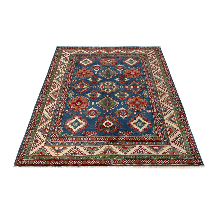 Blue Afghan Kazak Rug 5' 9" x 7' 7" Hand-Knotted | No. AL37181