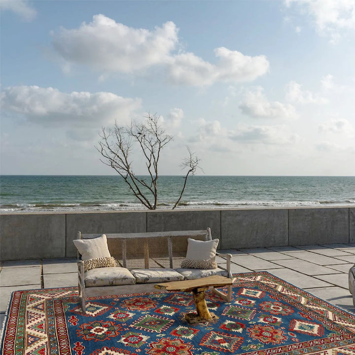 Blue Afghan Kazak Rug 5' 9" x 7' 7" Hand-Knotted | No. AL37181