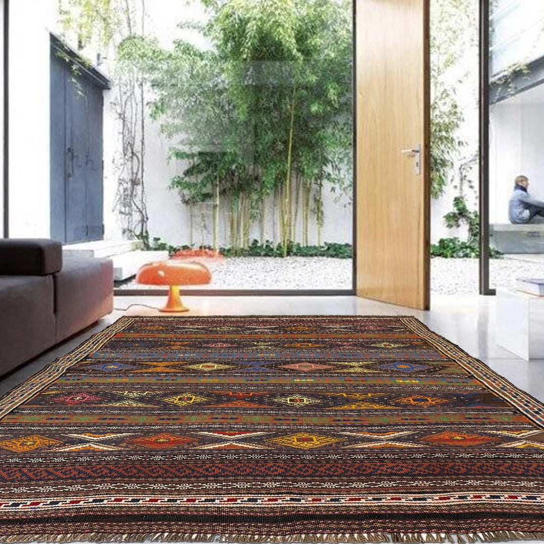Afghan Laghari Kilim Rug 4' 6" x 6' 2" Flat-Weave | No. AL37199