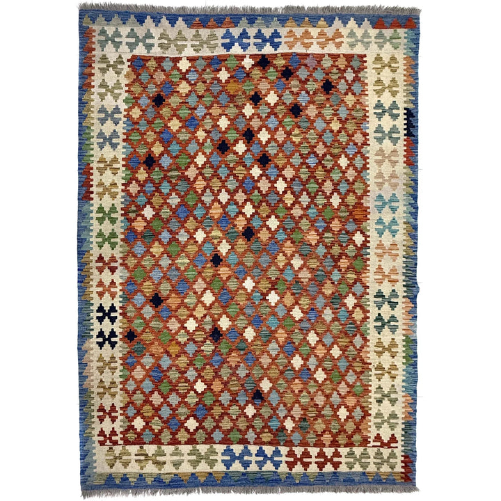 Multicolor Afghan Vegetable Kilim Rug 5' 10" x 8' 1" Flat-Weave | No. AL37218