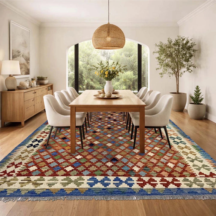 Multicolor Afghan Kilim Rug 5'10" x 8'1" Flat-Weave | No. AL37218