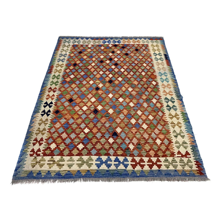 Multicolor Afghan Vegetable Kilim Rug 5' 10" x 8' 1" Flat-Weave | No. AL37218
