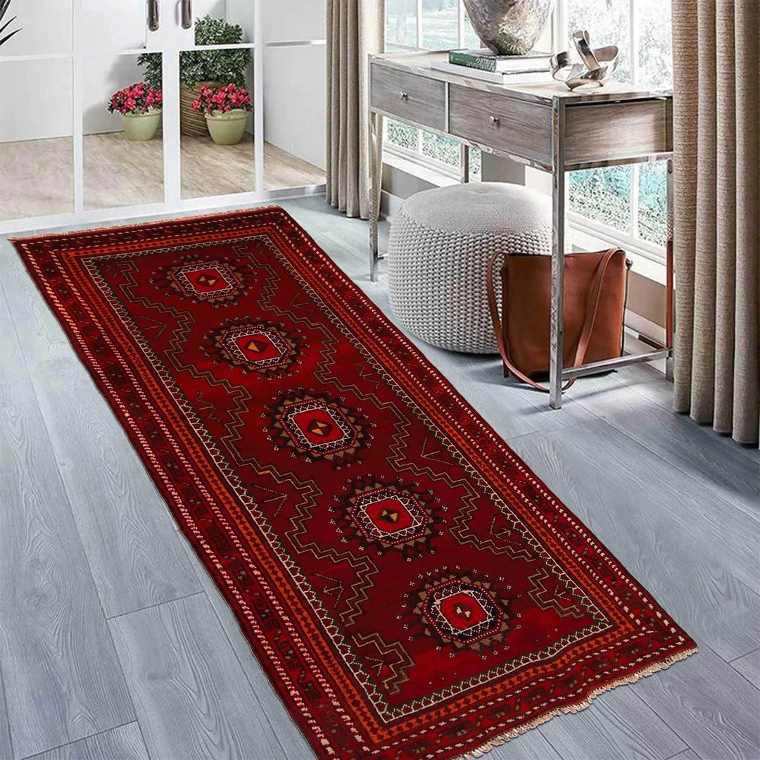 Red Afghan Baluchi Rug 2' 11" x 6' 2" Hand-Knotted | No. AL37249