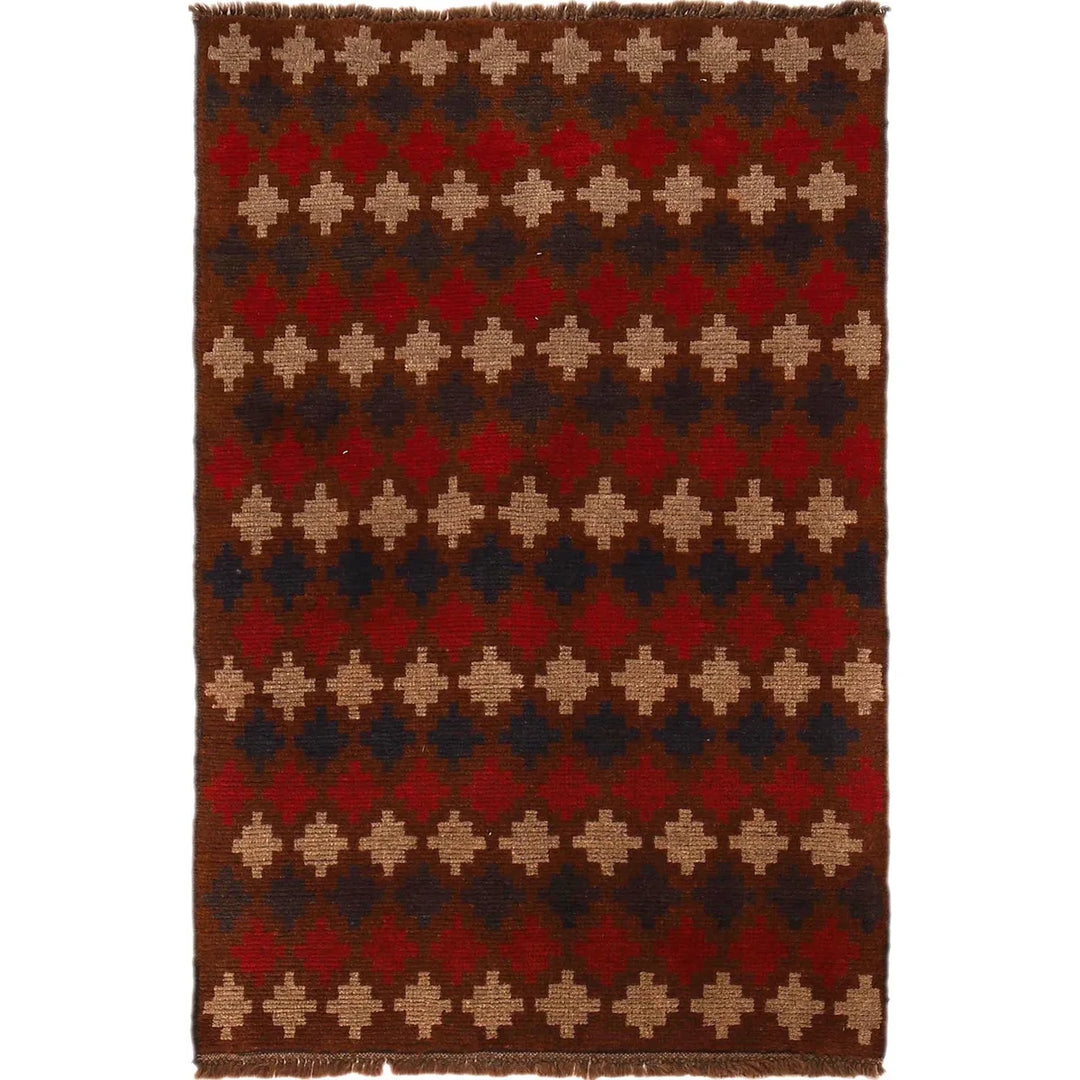 Brown Afghan Baluchi Rug 2' 9" x 4' 9" Hand-Knotted | No. AL37367