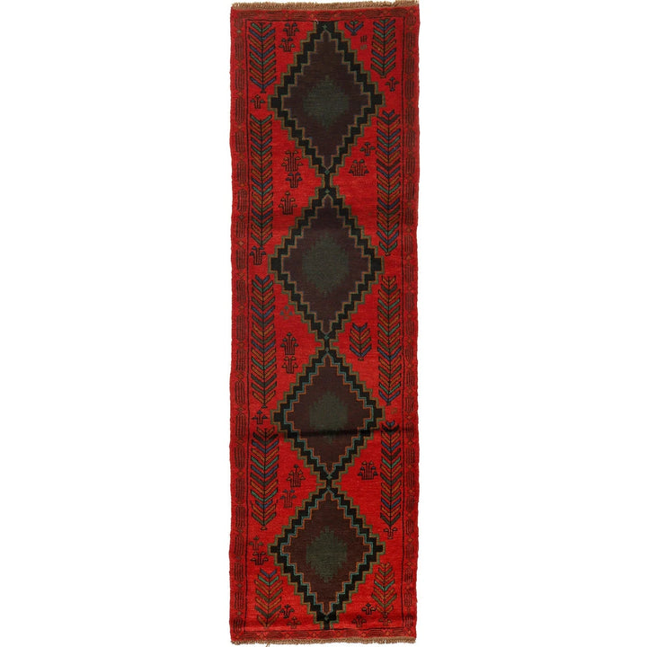 Red Afghan Baluchi Rug 2' 9" x 9' 9" Hand-Knotted | No. AL37405