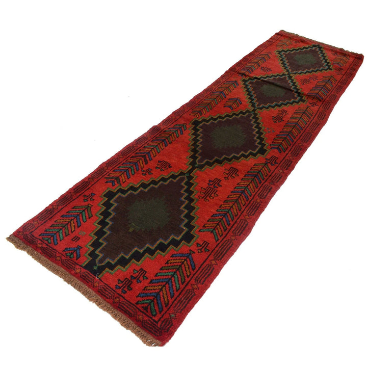 Red Afghan Baluchi Rug 2' 9" x 9' 9" Hand-Knotted | No. AL37405