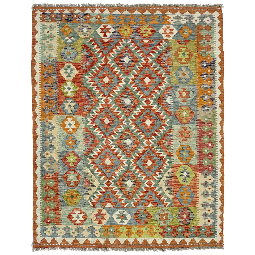 Afghan Vegetable Kilim Rug 5' 0" x 6' 6" Flat-Weave | No. AL374142