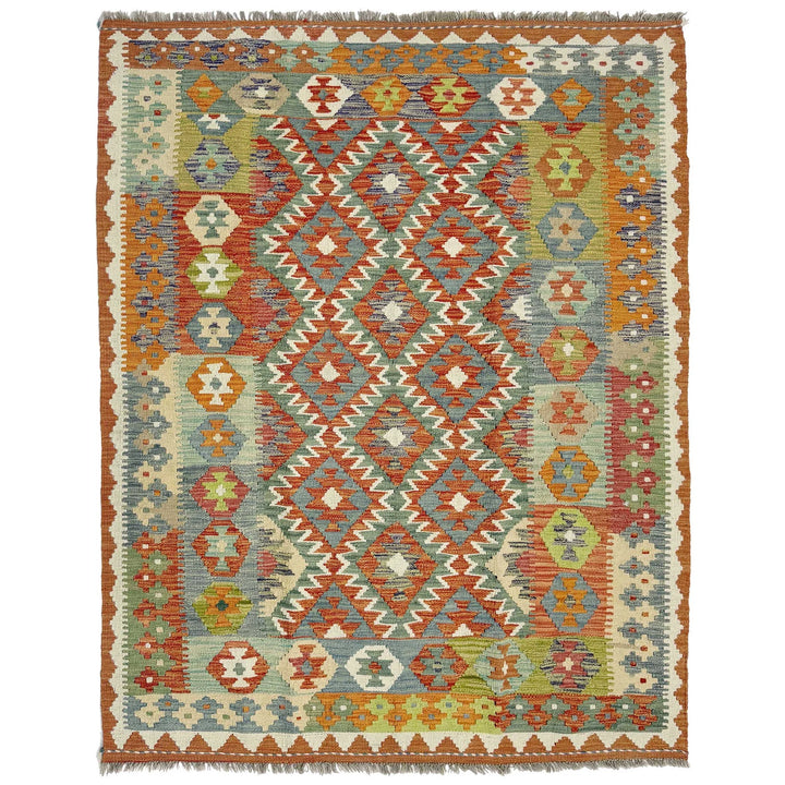 Afghan Vegetable Kilim Rug 5' 0" x 6' 6" Flat-Weave | No. AL374142