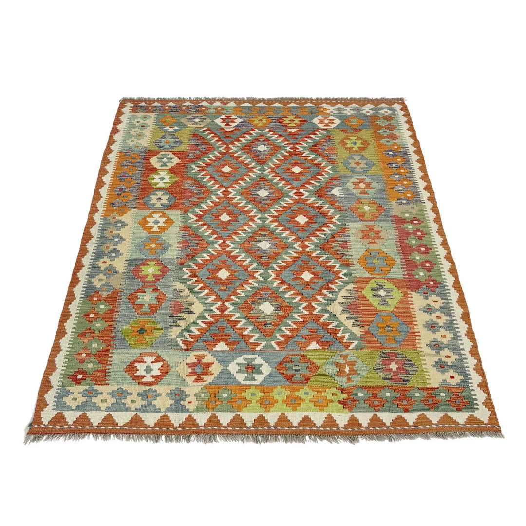 Afghan Vegetable Kilim Rug 5' 0" x 6' 6" Flat-Weave | No. AL374142