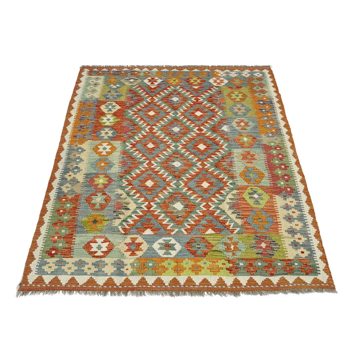 Afghan Vegetable Kilim Rug 5' 0" x 6' 6" Flat-Weave | No. AL374142
