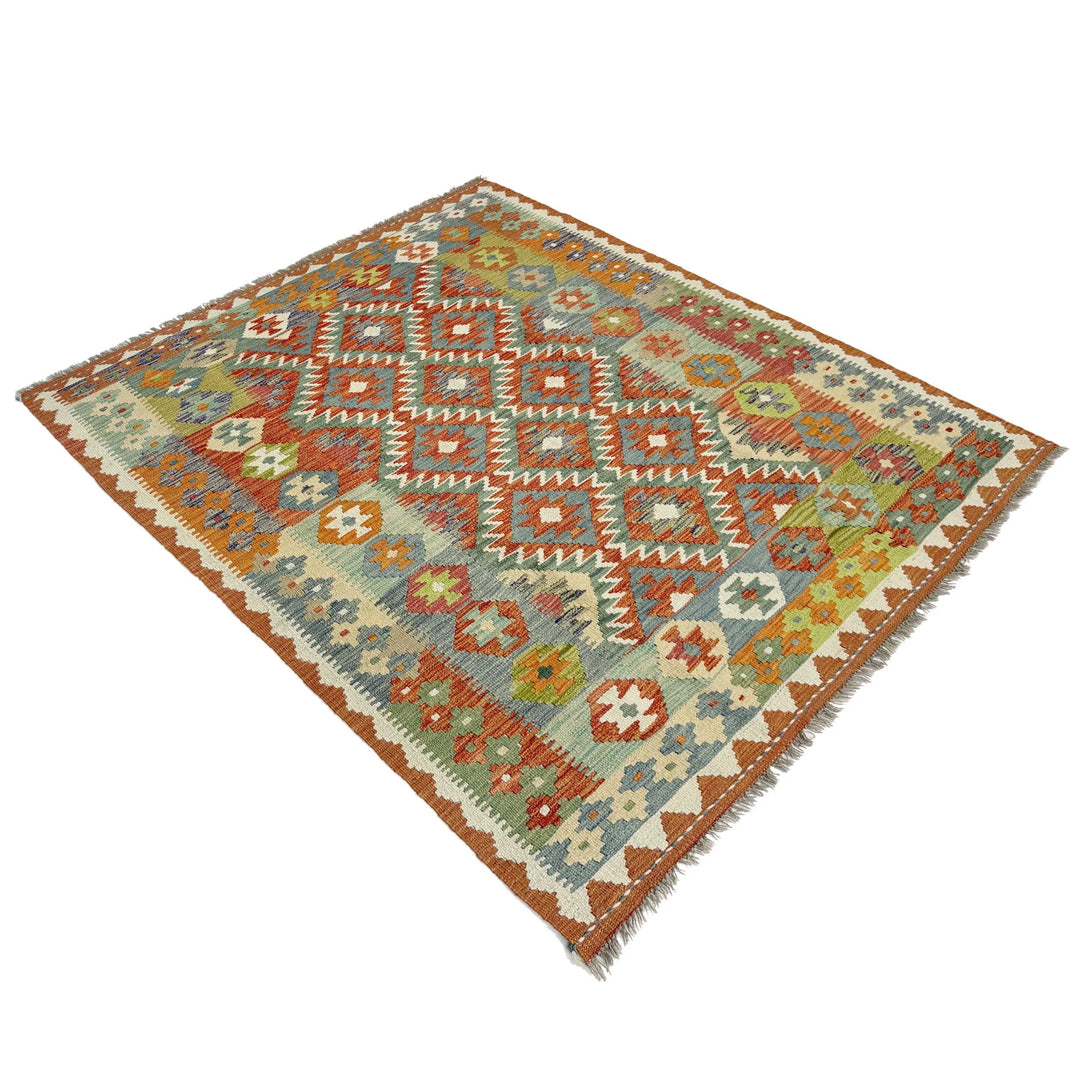 Afghan Vegetable Kilim Rug 5' 0" x 6' 6" Flat-Weave | No. AL374142
